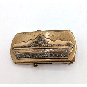 Vintage Brass Tone USS Iowa BB-61 US Navy Battleship Belt Buckle USN 3"